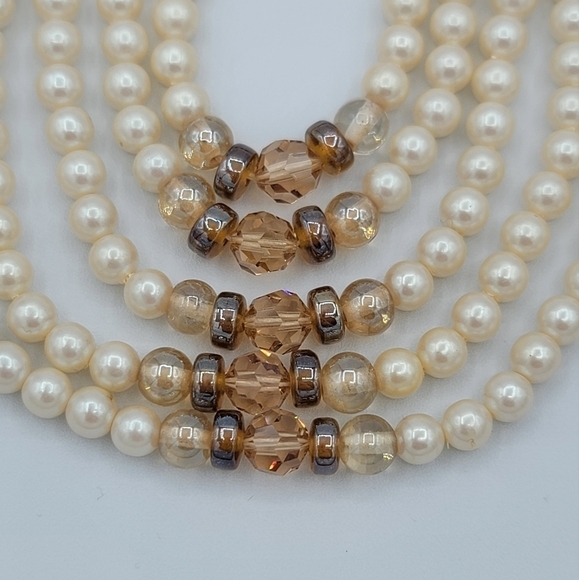 Vintage Necklace Faux Pearl Crystal Necklace #749 - Picture 6 of 9